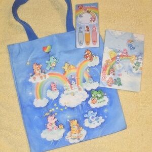Care Bears Blue Tote Bag with matching Care Bears note book, Care Bears Sticky